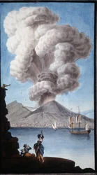 Vesuvs udbrud i 1779. Denne gouache blev udført af Pierre Fabris efter anmodning fra Sir William Hamilton, engelsk ambassadør i Napoli.