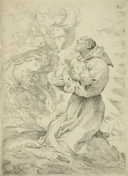 Frans af Assisi med Jesusbarnet i sine arme