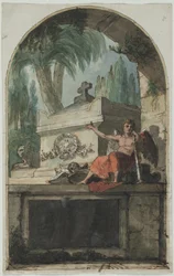 Design til en fresko på Vincenzo Martinellis (1737-1807) grav i Certosa i Bologna
