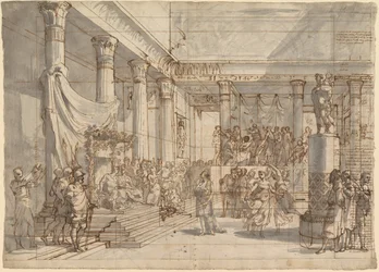 Timotheus spiller lyre foran Alexander og Thaïs i paladshallen i Persepolis