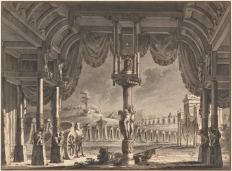 Scenedesign af en gammel romersk lejr om natten (recto)