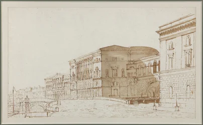 Eremitageteatret i Sankt Petersborg - Pietro di Gottardo Gonzaga (1751-1831). Pen, pensel, brun farve på papir