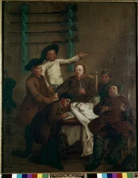 Jagt i dalen: træk af navne - Maleri af Pietro Longhi (1702-1785), olie på lærred, 61x46 cm