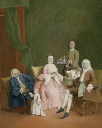 Portræt af en venetiansk familie med en tjener, der serverer kaffe Portræt af en venetiansk familie med en tjener, der serverer kaffe