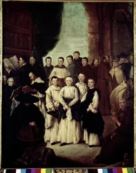 Broderskabet i Venedig (La frateria di Venezia) - Maleri af Pietro Longhi (1702-1785), olie på lærred, 61x49 cm