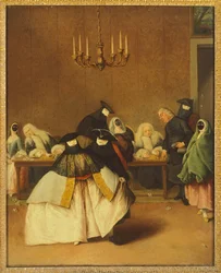 The Ridotto, venetianske masker, af Pietro Longhi (1701-1785)
