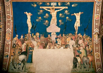 Korsfæstelsesfresko af Pietro Lorenzetti (ca. 1280/5-1348), 1335-1340, Basilica di San Francesco, Chiesa Inferiore, Assisi