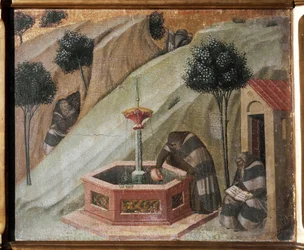 Detalje af altertavlen i Karmel: en eremit med Elias-springvandet - Fresco