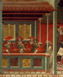Honorius III godkender karmeliternes regel, detalje fra predella af altertavle til Carmine af Pietro Lorenzetti (ca. 1280-1348), tempera og guld på træpanel