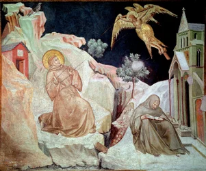 Sankt Francois af Assisi modtager stigmas Fresco af Pietro Lorenzetti (1280 / 1285-1348) 1324-1325 Assisi, Basilica of San Francesco (Basilica of Saint Francois of Assisi), Nedre kirke