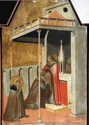 Ugolotti tog den klosterlige vane (detalje af Saint Ydmyghedens polytykonliv) - Detrempe på træ