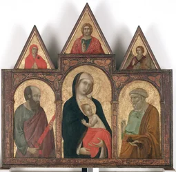 Jomfru og barn med de hellige Paulus og Peter,
1310 - 20 (æggetempera og guld på træ)