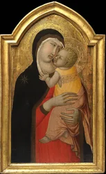 Jomfru og barn af Lorenzetti, Pietro (ca. 1300-ca. 1348). Tempera på panel,, Privat Samling