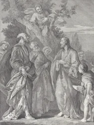 Omvendelse af Zakæus, med Kristus til højre henvendt til skatteopkræveren, som har sæde..., 1730-39.