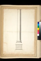 Antoninus Pius søjle vist som restaureret (pen og grå vask)