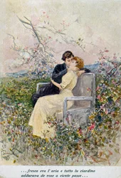 To elskende, illustration af Pietro Scoppetta (1863-1920), Italien, 20. århundrede