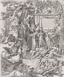 En allegori til ære for kardinal Franciottis ankomst som biskop af Lucca, 1680-1700.