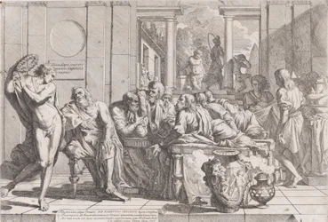 Platons symposium: Sokrates og hans ledsagere sad omkring et bord og diskuterede ideel kærlighed..., 1648.
