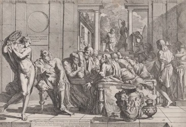 Platons symposium: Sokrates og hans ledsagere sad omkring et bord og diskuterede ideel kærlighed..., 1648.
