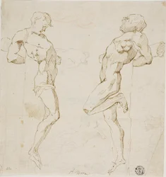 Studier til Tyve på korset (recto), Skitse af figurer (verso)