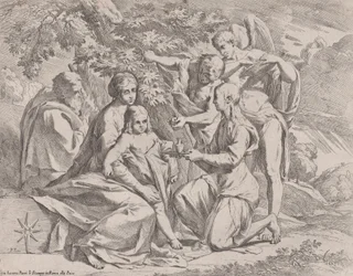 Den hellige familie fodret af engle, ca. 1642-44.