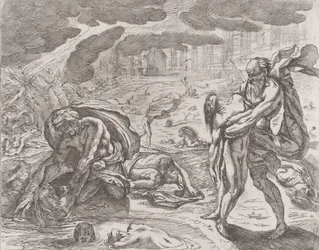 Syndfloden, figurer, der trækkes op af vandet, ca. 1640-42.