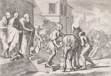 Den fortabte søns afgang, vist ved at stige på en hest, fra en serie på fire..., ca. 1645.