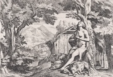 Den fortabte søn blandt svinene, fra en serie på fire tryk, ca. 1645.