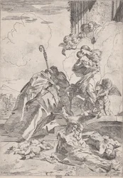 Tre Lucchese-helgener, der går i forbøn hos Jomfruen for pestens ofre...., ca. 1630-31.