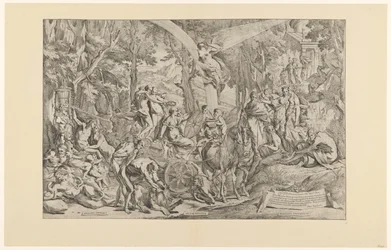 Triomf van de schilderkunst op de Parnassus Udtrykker hengivenhed/ tjener en bue/ triumferer over Parnassus (titel på objekt)