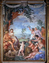 Allegori over de fire tidsaldre, den gyldne tidsalder Fresko af Pietro da Cortona (Sten af Cortona) (1596-1669) 1637 Salle du Poele (Stanza della Stufa), Palatin Gallery, Palazzo Pitti, Firenze