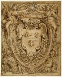 Arms of Don Taddeo Barberini, Principe di Palestrina (pen & blæk med vask og gouache på papir)