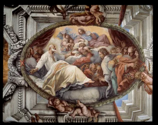 Genopretning af Skt. Philip efter åbenbaring af følgets jomfrufresko af Pietro da Cortona (Peter af Cortona) (1596-1669) 1652 Rom, røde værelse Santa Maria-kirken i Vallicella Italien