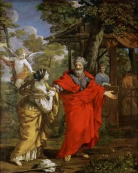 Hagars tilbagevenden - Pietro da Cortona (1596-1669). Olie på lærred, ca 1637. Mål: 124x99,5 cm. Kunsthistorisk Museum, Vienne