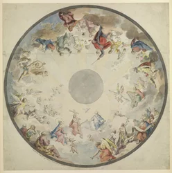 Design til en kuppel med figurer fra det gamle og det nye testamente, 1720-1804.