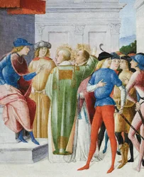 To helgener bekender deres kristne tro i dommen, ca. 1485-90 (tempera på panel)