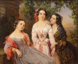 Portræt af søstrene grever Elizabeth Salis De Tournemire, Sofia Sukhovo-Kobalina og Eudokia Petrovo-Solovo, 1847
