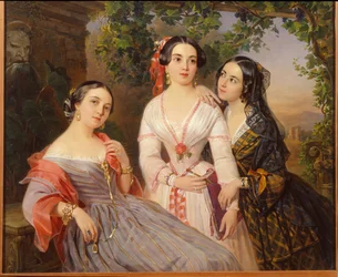 Portraits des soeurs la comtesse Elisabeth Salias de Tournemire (1815-1892), Sophia Soukhovo Kobylina (Soukhovo-Kobylina) (1825-1867) og Eudokia Petrovo Solovovo - Peinture de Pimen Nikitich Orlov (1812-1863),