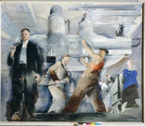 Monteringen af et værksted af Williams, Pyotr Vladimirovich (1902-1947). Olie på lærred