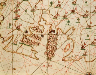 Øen Malta, fra portolan atlas bestående af seks søkort, af Placido Caloiro og Francesco Oliva, Parchment. 1646.