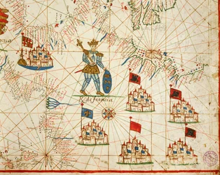 Kongeriget Frankrig, fra portolan atlas bestående af seks søkort, af Placido Caloiro og Francesco Oliva, Parchment. 1646.