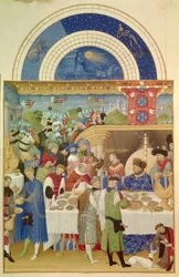 Hertugen af Berry har bord og januar måned. Flamsk miniature af Pol De Limburg (1400-tallet) fra manuskriptet "The very rich hours of the duke of berry""