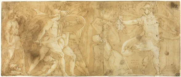 Perseus med Medusas hoved, der gør Phineus og hans tilhængere til sten