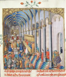 Indvielse af biskoppen fra det pavelige biskop Erasmus Ciolek, ca. 1510 (tempera og guld på pergament)