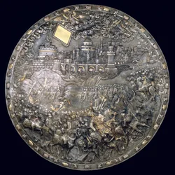 Kong John III Sobieskis (1624-96) Fortune Taling Shield (forgyldt jern og sølv)