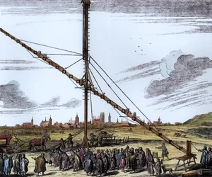 Det store astronomiske teleskop af Johannes Hevelius (1611-1687) illustration fra Machina Coelestis af Hevelius, Gdansk, udgivet 1670 (senere farvelægning)