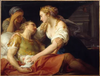 Døden af Marc Antoine, den romerske politiker og general Marc Antoine (Marcus Antonius) (83-30 f.Kr.) døde i Kleopatres arme. Maleri af Pompeo Batoni (1708-1787) 1760 Brest, Museum of Fine Arts