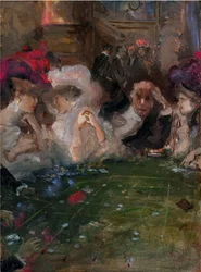 Professionelle Roulette Gamblers af Mariani, Pompeo (1857-1927). Olie på pap, størrelse: 36x26