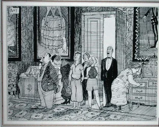 Den britiske karakter: stor interesse for historiske huse, illustration fra Punch, udgivet 8. juli 1936 (pen & blæk på papir)