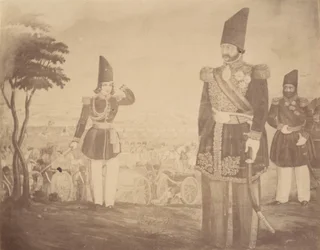 [En persisk revy i et maleri, der engang tilhørte Ardeshir Mirza, kongens onkel.], 1840
